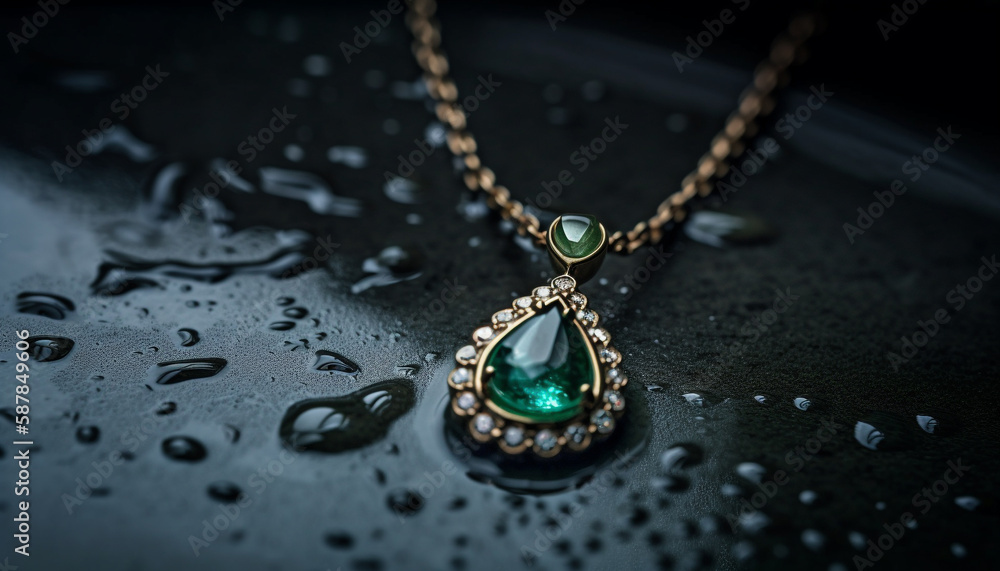 Shiny gemstone drop necklace on black background generated by AI Shiny gemstone drop necklace on black background generated by AI