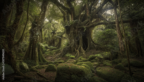 Tranquil scene of ancient rainforest green beauty generated by AI © Jeronimo Ramos