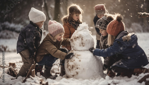 Caucasian family playing in the snow together generated by AI