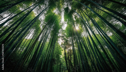 Vibrant bamboo grove thrives in lush forest generated by AI