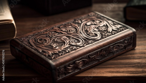 Antique leather bible book cover, ornate decoration generated by AI © Jeronimo Ramos