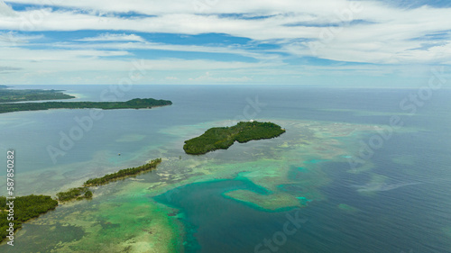 Tropical landscape with islands and blue sea. Ocean and blue sky. Negros, Philippines