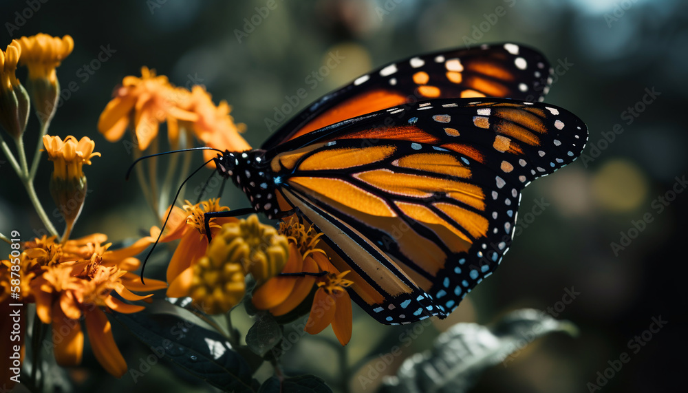 Obraz premium Colorful butterfly wing in vibrant yellow and orange generated by AI
