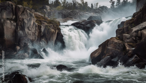 Magnificent waterfalls in Alberta rocky ravine scene generated by AI