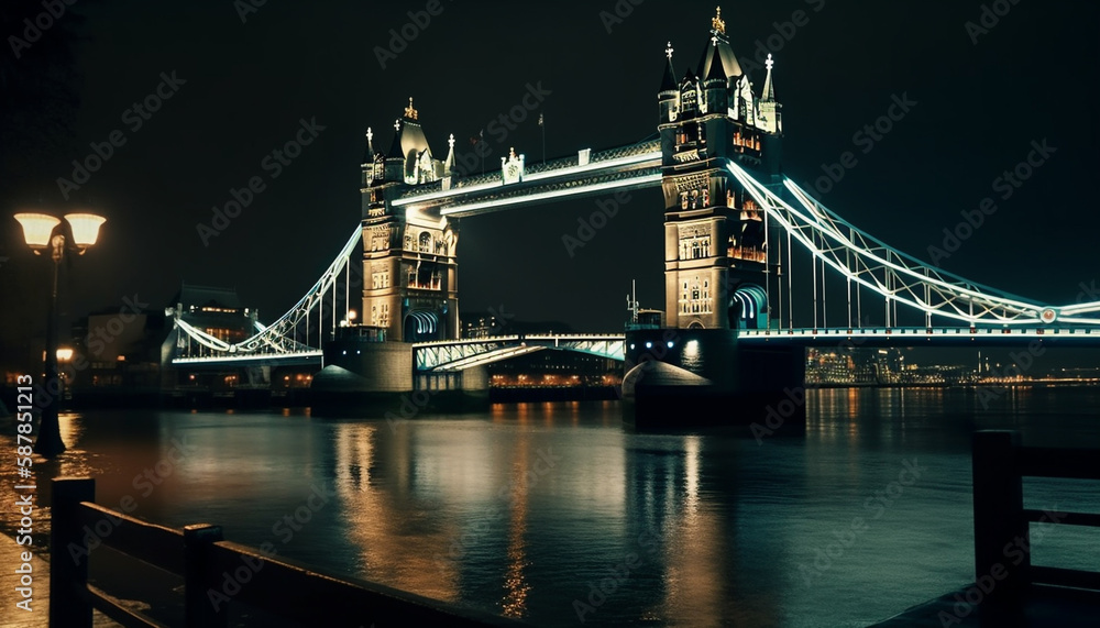 Fototapeta premium London famous Tower Bridge glows at dusk generated by AI