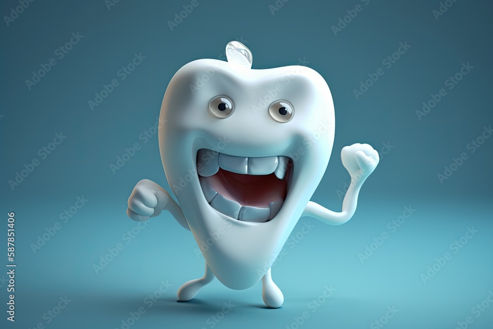 tooth character holding a toothbrush. Generative AI tooth character holding a toothbrush. Generative AI