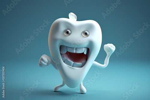 tooth character holding a toothbrush. Generative AI