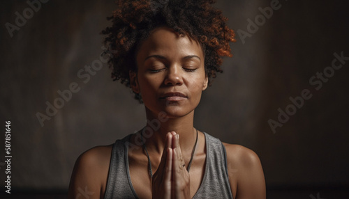 Young women meditating, eyes closed in concentration generated by AI