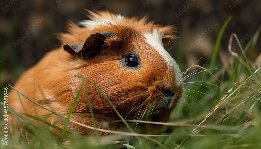 Cute guinea pig munching on grass outdoors generated by AI Cute guinea pig munching on grass outdoors generated by AI
