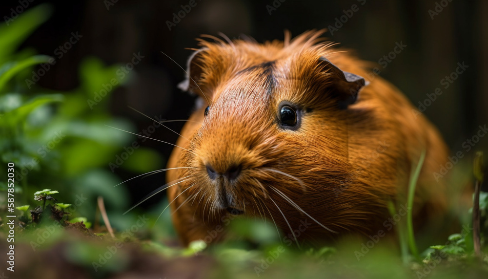 Fluffy guinea pig munches on grass outdoors generated by AI Fluffy guinea pig munches on grass outdoors generated by AI