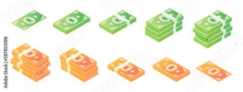 Lao Kip Banknote Isometric Icon Set