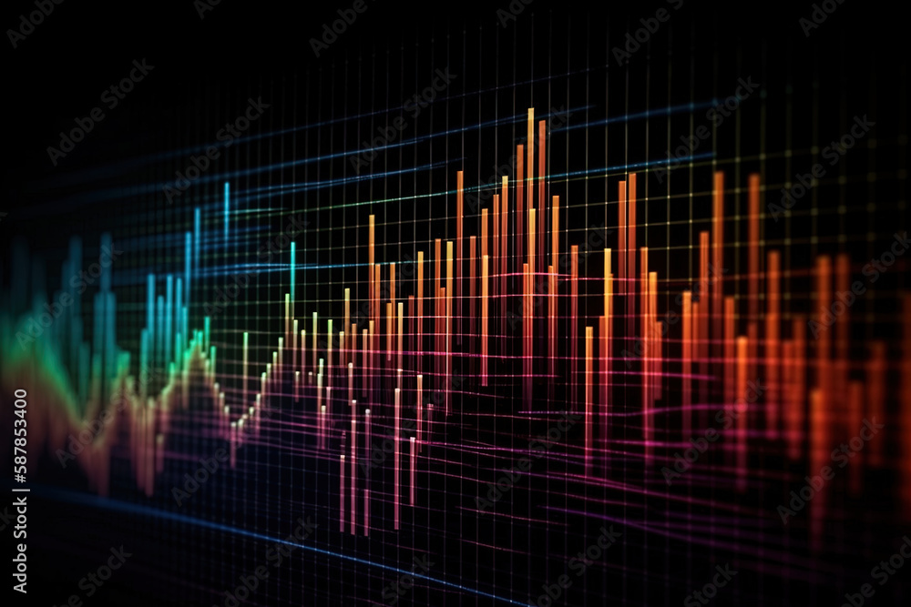 A graph charting the ups and downs of the stock market with colorful bars. created using Generative Ai