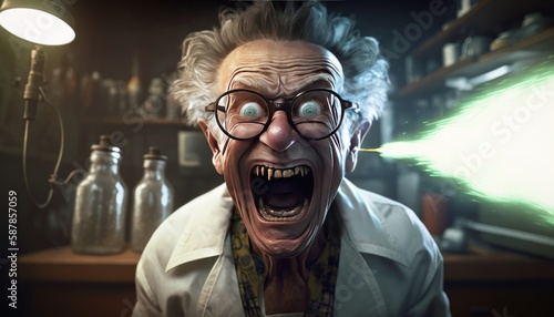 A Crazy ild mad scientist yelling