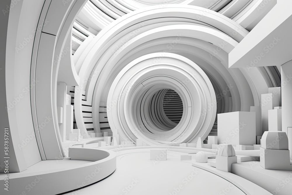 Minimalist White Room with Circular Ceiling and Walls. Generative AI Minimalist White Room with Circular Ceiling and Walls. Generative AI
