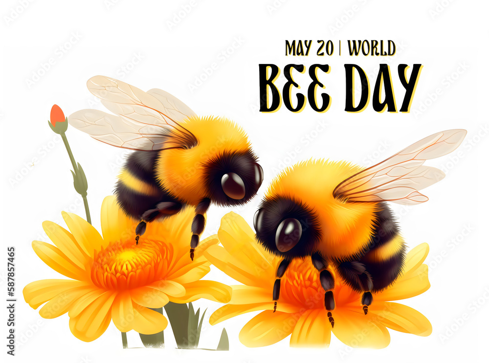 world bee day with cute bees gathering pollen on yellow flowers, made with generative ai world bee day with cute bees gathering pollen on yellow flowers, made with generative ai
