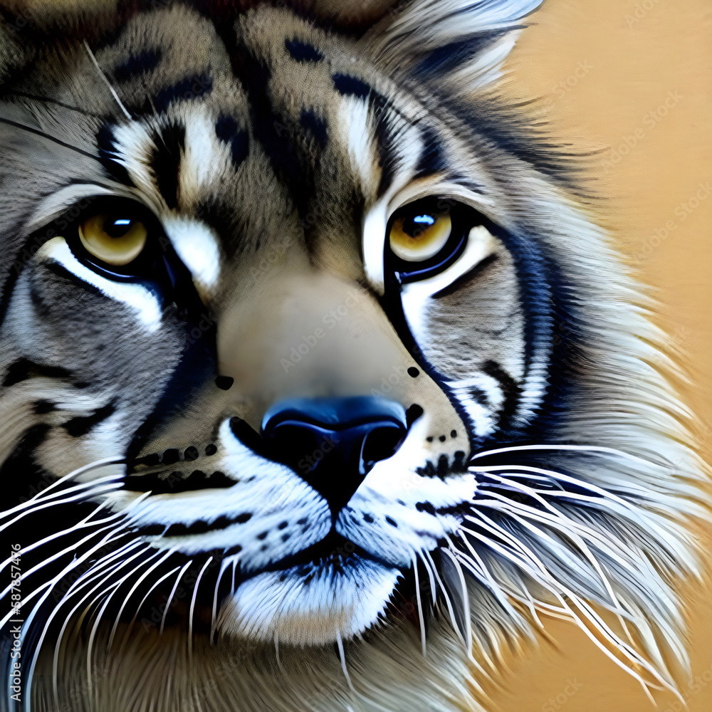 Close-up portrait of a head of a SNOW LEOPARD wild cat - AI-Generated Illustration