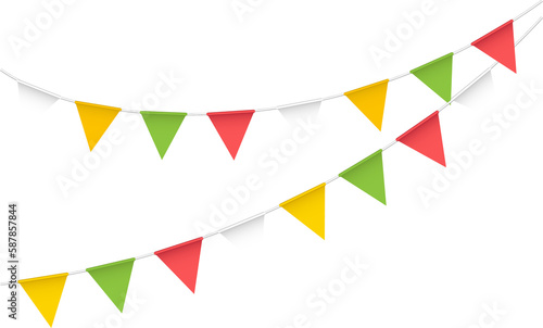 Billede på lærred Colorful hanging party flag rope decoration element, PNG file no background