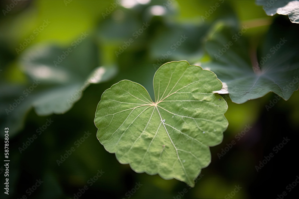 heart shaped green leaf, close up. AI generative image. heart shaped green leaf, close up. AI generative image.