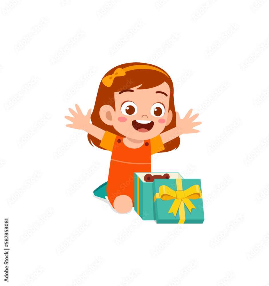 little kid opening gift box and feel happy little kid opening gift box and feel happy