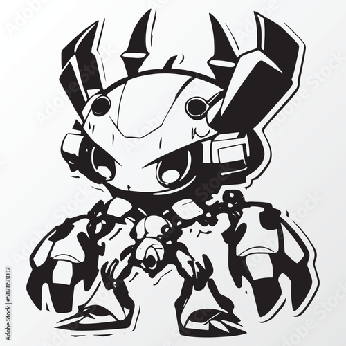 Cartoon crab robot character sketch in anime style