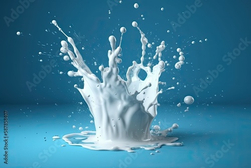 splash of milk on a blue background. Generative AI © AkuAku