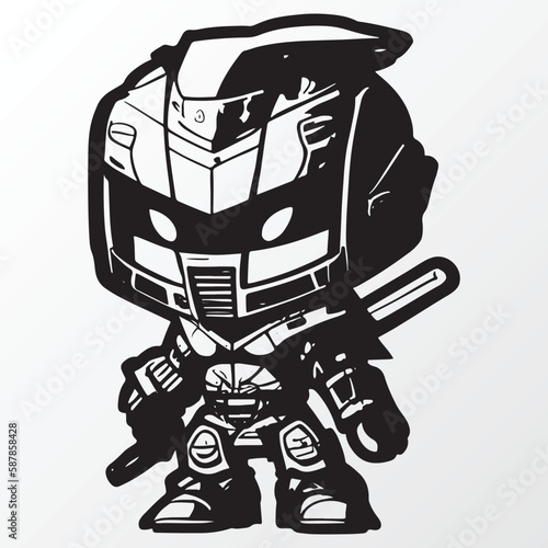 Cartoon ninja robot character sketch in anime style
