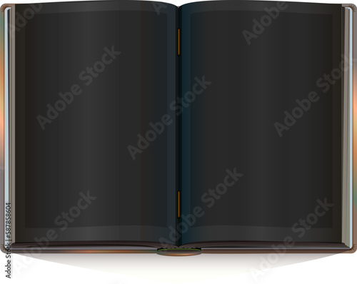 Open book with black blank sheet of page vector illustration