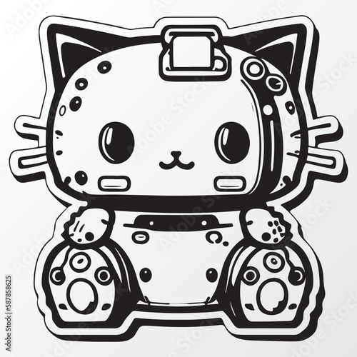Cartoon kitten robot character sketch in anime style