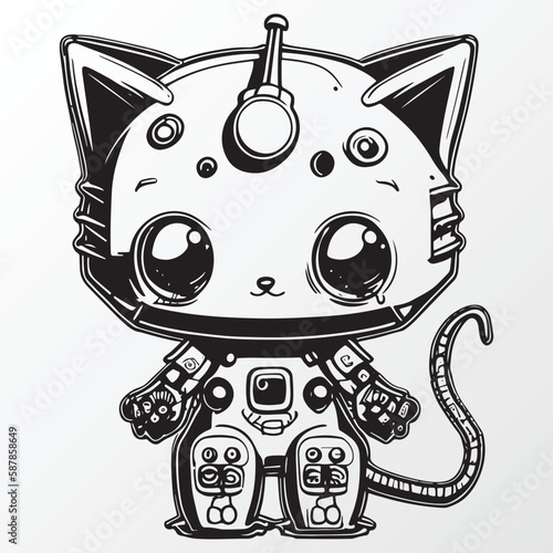 Cartoon kitten robot character sketch in anime style