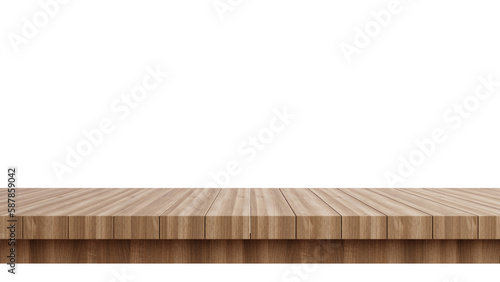 Wooden table top isolated on transparent background 3d rendering png