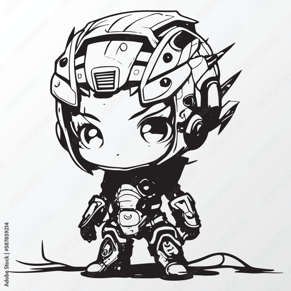 Cartoon women robot character sketch in anime style Cartoon women robot character sketch in anime style