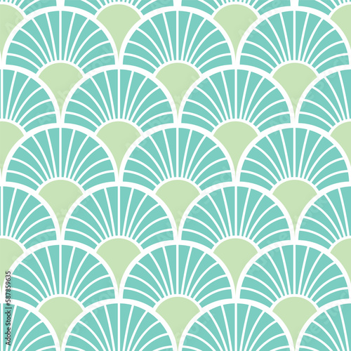 Blue Green Art Deco Scales Seamless Vector Repeat Pattern