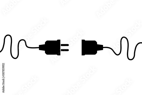 Electric wire Plug and Socket unplugged icon on transparent background. photo
