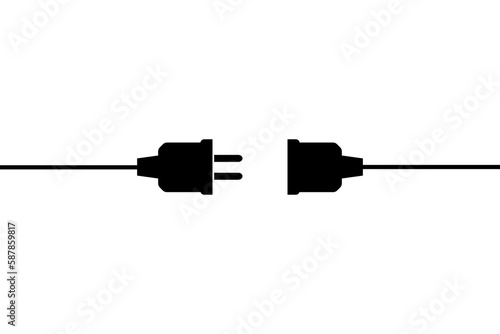 Electric wire Plug and Socket unplugged icon on transparent background.