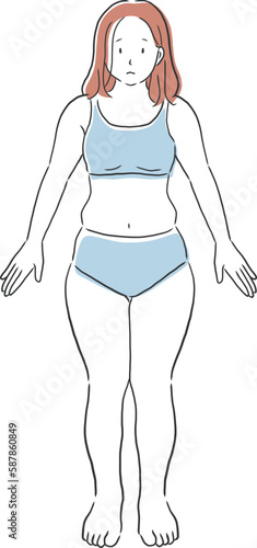 ぽっちゃりした女性の全身イラスト素材
