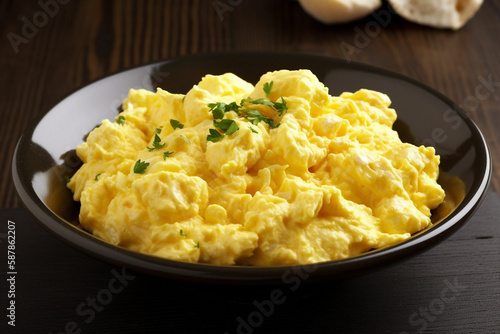 A plate of scrambled eggs generative AI photo