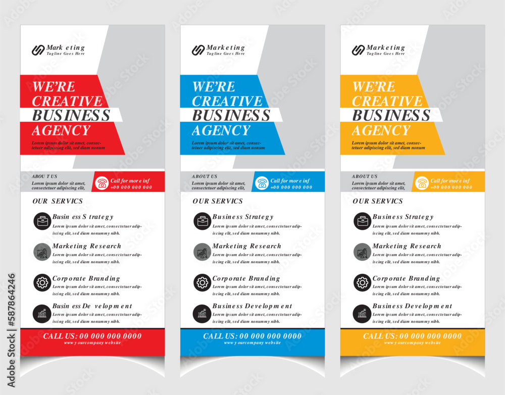 Corporate business marketing roll up banner design and vertical stand banner template.