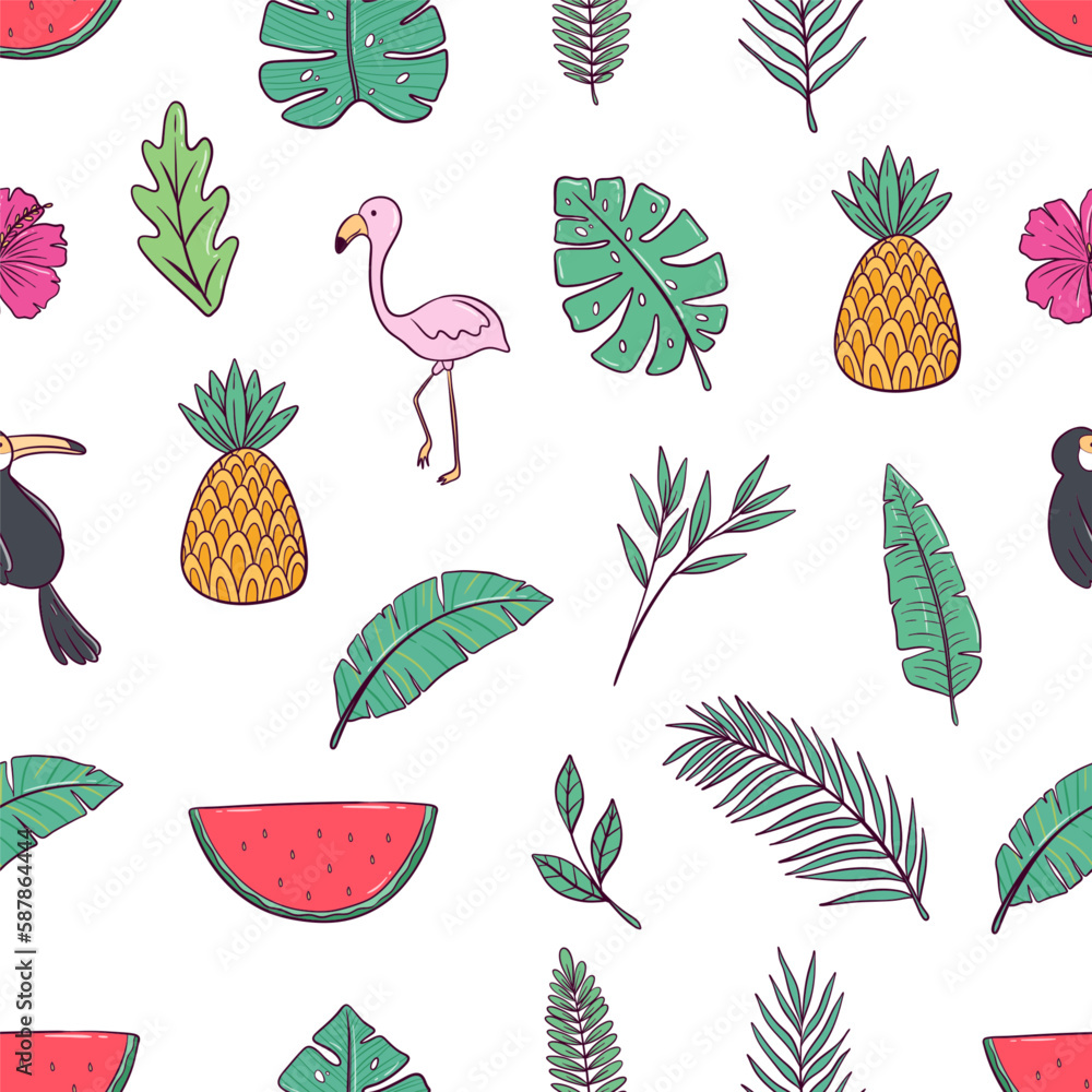 seamless pattern of cute doodle summer icons on white background seamless pattern of cute doodle summer icons on white background