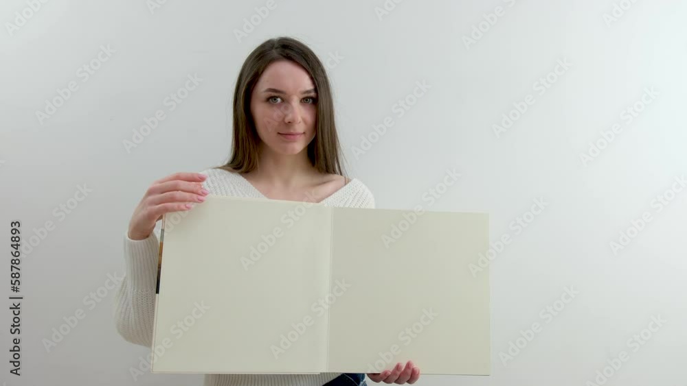 album woman blank sheets holding frame for a photo or poster album woman blank sheets holding frame for a photo or poster