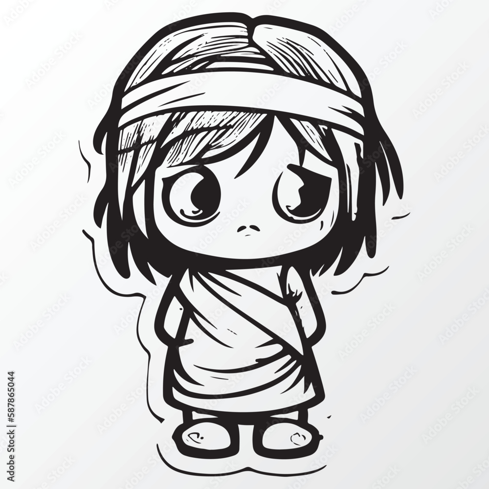 Cartoon mummy character sketch in anime style Cartoon mummy character sketch in anime style