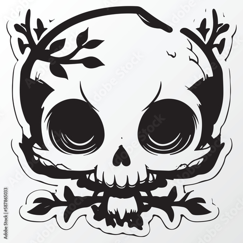 Cartoon skull bird character sketch in anime style