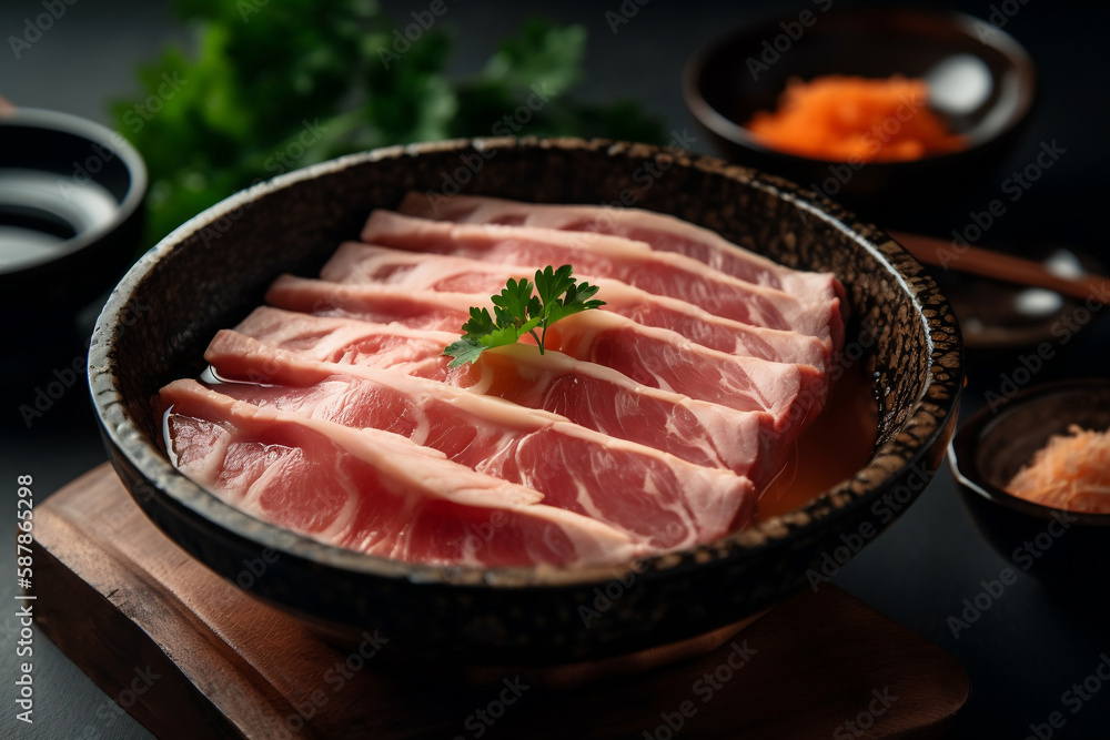 Fototapeta premium Raw Sliced Pork Collar - Shabu
