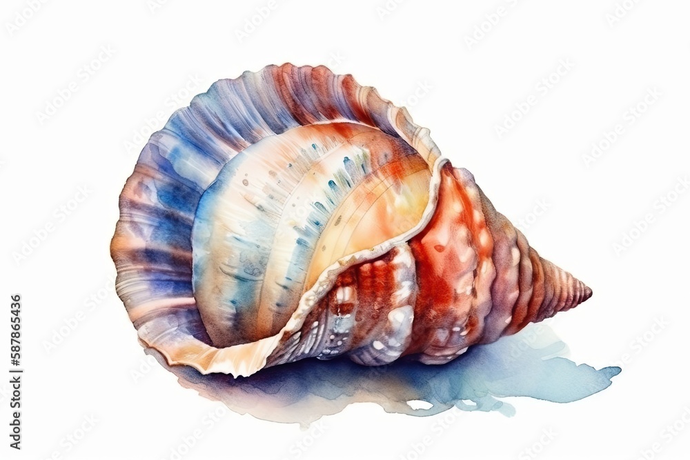 watercolor painting of a sea shell. Generative AI