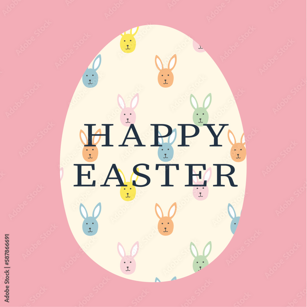 Happy Easter card. Cute easter egg, bunny elements. Vector illustration for card, banner, invitation, social media post, poster, mobile apps, advertising.