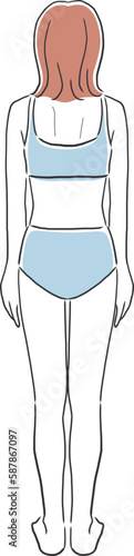 痩せた女性の後ろ姿の全身イラスト素材