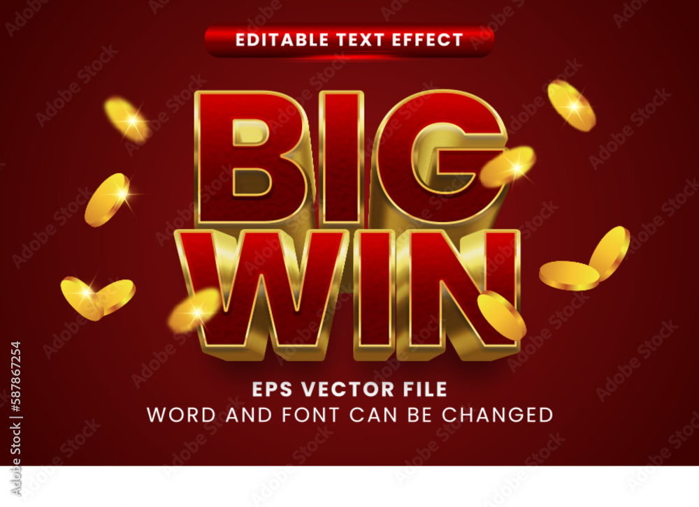 Big win red gold vector text effect