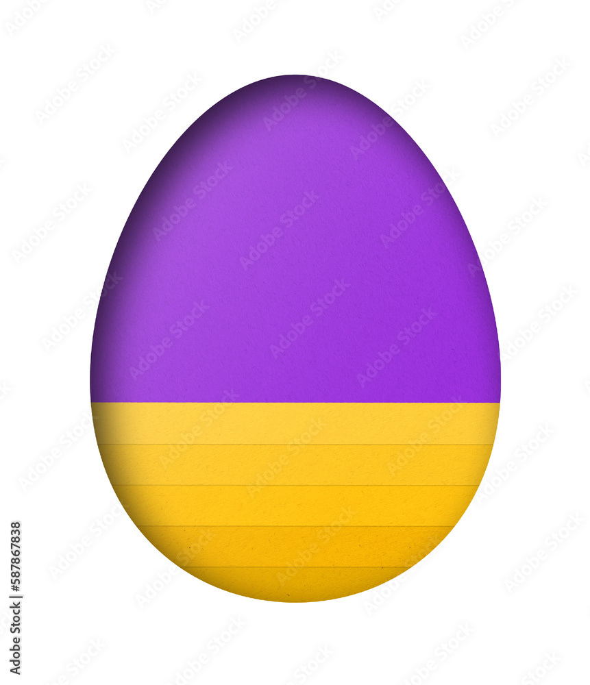 Fototapeta premium Purple and yellow paper cuts form an Easter egg pattern. transparent background