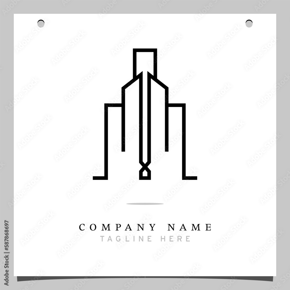 Line Art Logo, Icon logo with illustration lines forming a building plane, Minimalist building, monoline logo, outline - vector Line Art Logo, Icon logo with illustration lines forming a building plane, Minimalist building, monoline logo, outline - vector