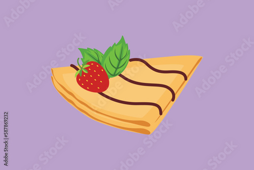 Cartoon flat style drawing fresh delicious crispy crepes restaurant logo emblem. Sweet snack shop logotype template concept for cafe, shop or food delivery service. Graphic design vector illustration