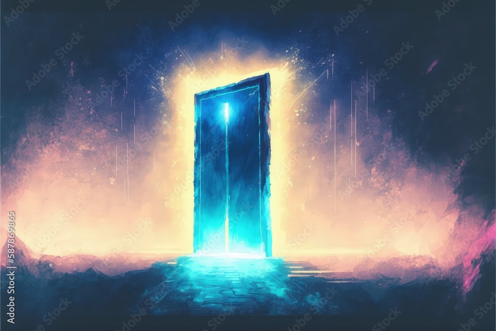 A luminous portal in a dark realm. Fantasy concept , Illustration painting. Generative AI